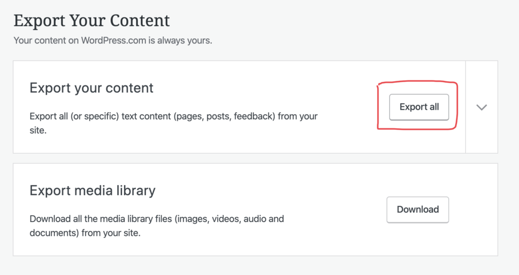 Exporting content from your WordPress.com site