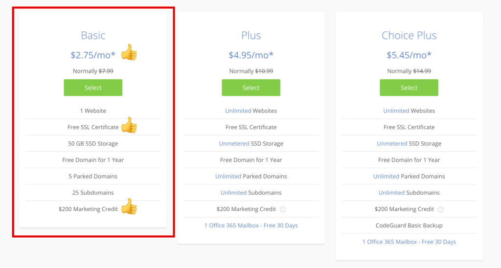 Bluehost wordpress plans and pricing